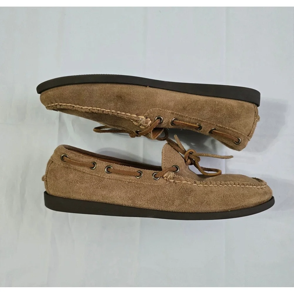 J.Crew Mens Ludlow Suede Boat Shoes Tan Brown Vibram Sole Loafers Size 8.5